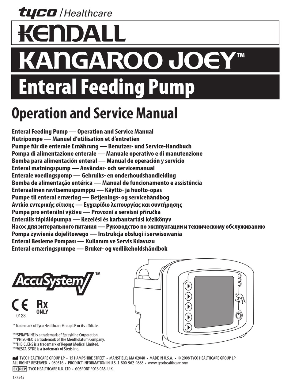 TYCO KENDALL KANGAROO JOEY OPERATING AND SERVICE MANUAL ...