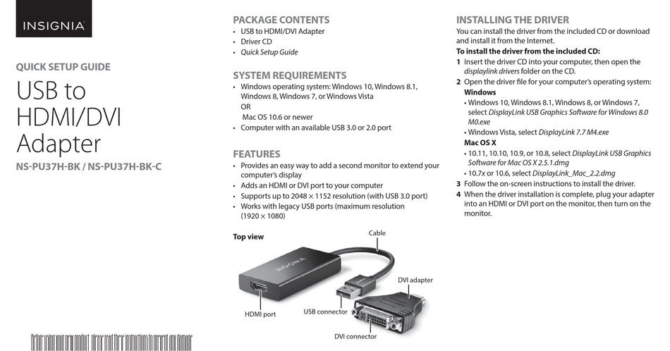 driver download to insignia usb to hdmi adapter for mac