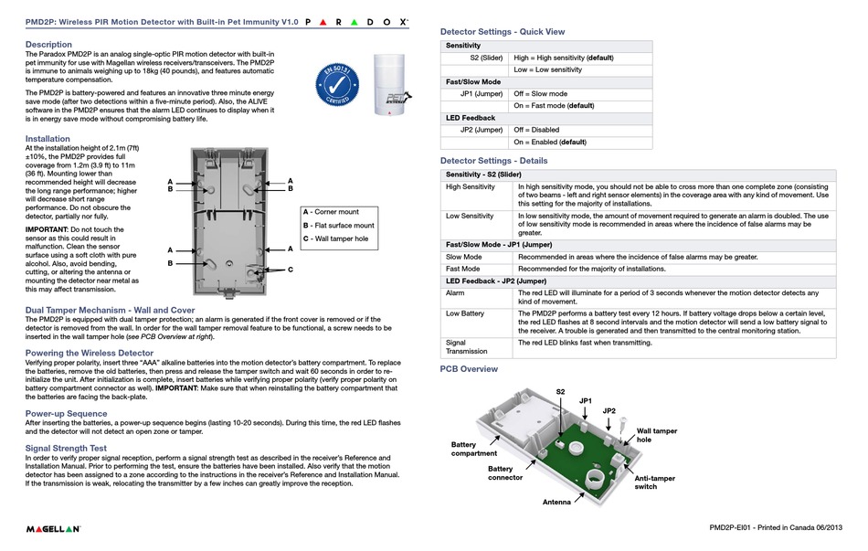Paradox Pmd2p Installation Manual Pdf Download Manualslib