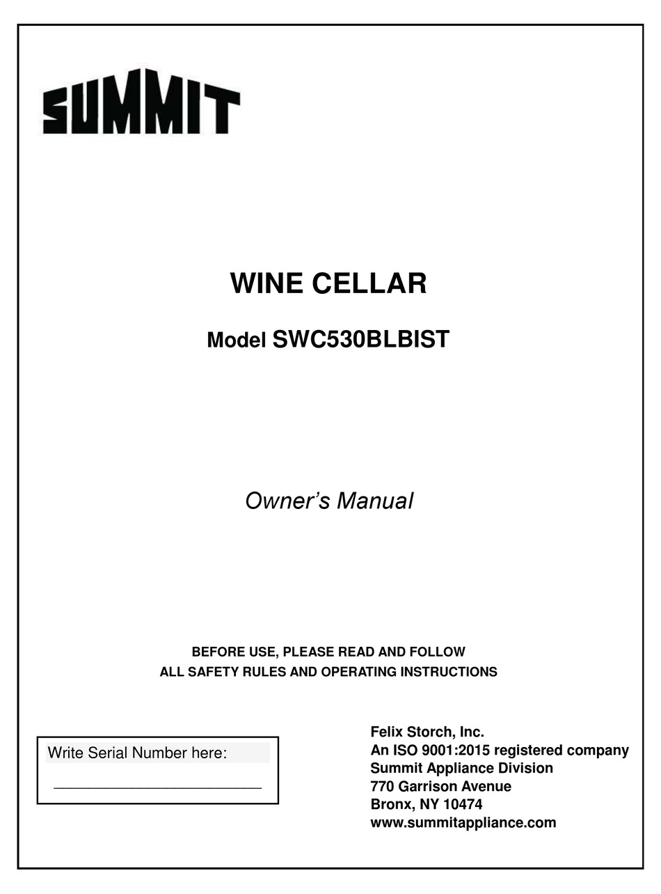 SUMMIT SWC530BLBIST OWNER'S MANUAL Pdf Download ManualsLib