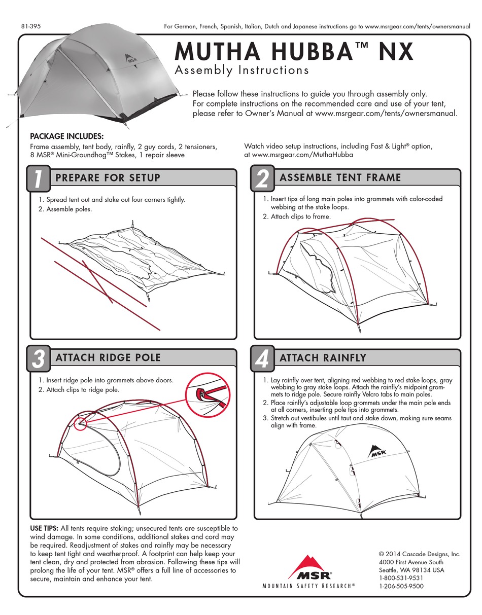 Msr Mutha Hubba Nx Assembly Instructions Pdf Download Manualslib