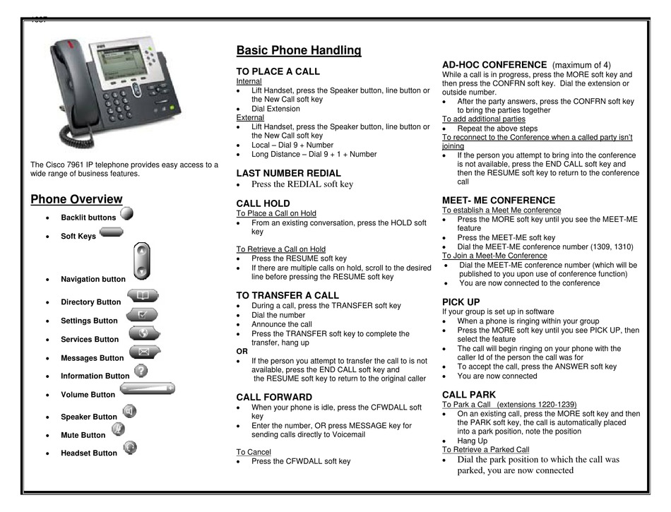 CISCO 7961 USER MANUAL Pdf Download | ManualsLib