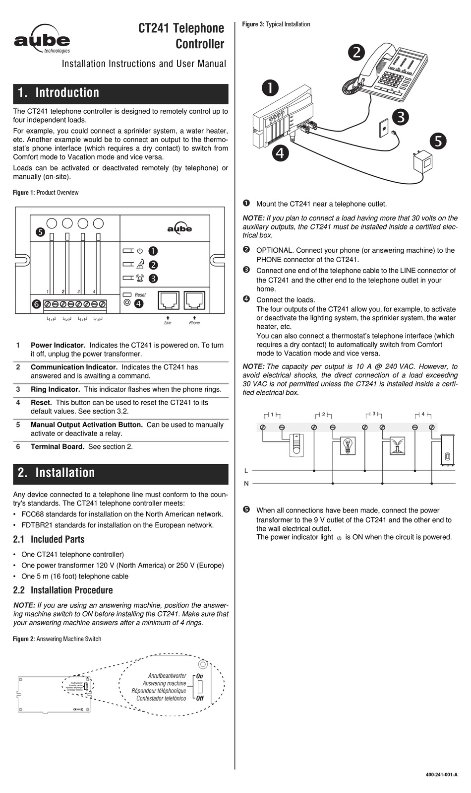 AUBE TECHNOLOGIES CT241 INSTALLATION INSTRUCTIONS AND USER MANUAL Pdf ...