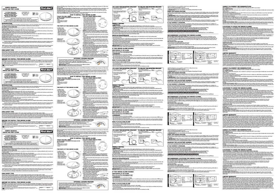 FIRST ALERT P1210 USER MANUAL Pdf Download ManualsLib