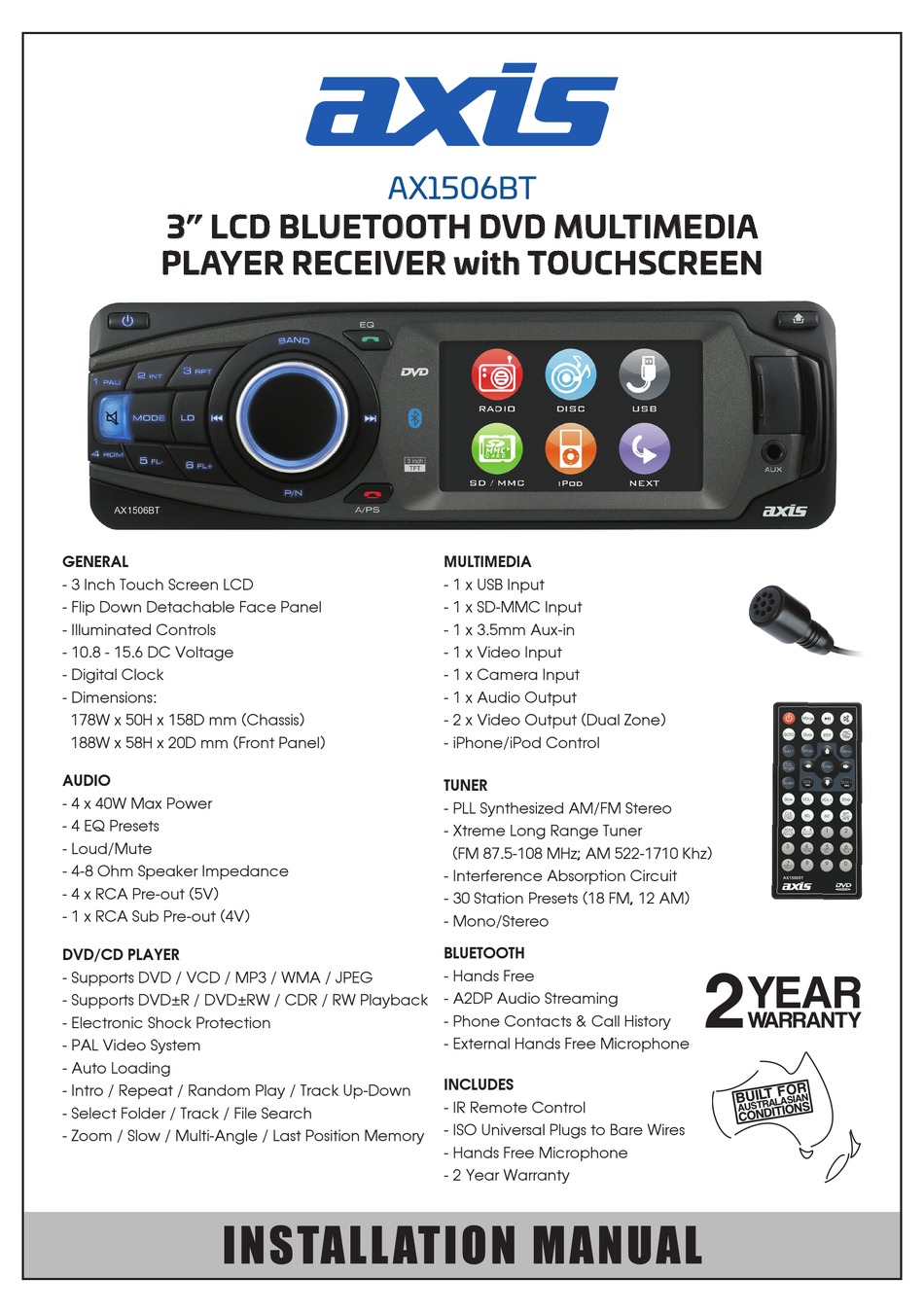 AXIS AX1506BT INSTALLATION MANUAL Pdf Download ManualsLib