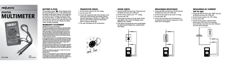 Projecta Dt830b Instruction Manual Pdf Download Manualslib