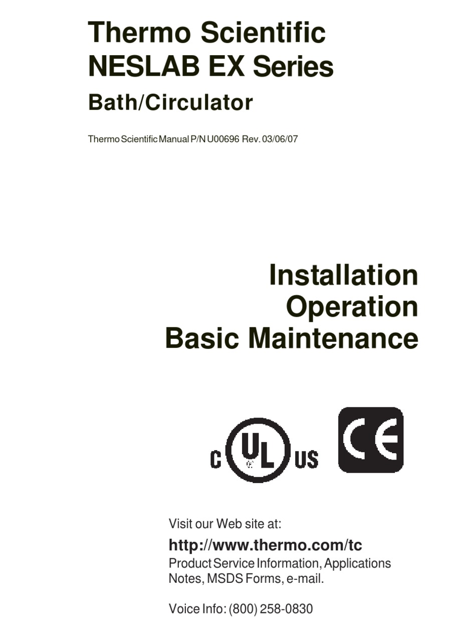 THERMO SCIENTIFIC NESLAB EX SERIES INSTALLATION, OPERATION AND
