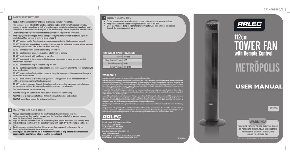 Arlec Ceiling Fan Remote Control Instructions 