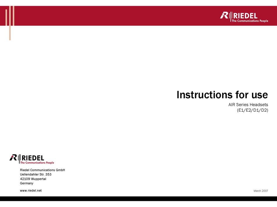 RIEDEL AIR E1 INSTRUCTIONS FOR USE MANUAL Pdf Download ManualsLib