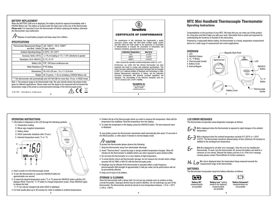 THERMOWORKS MTC OPERATING INSTRUCTIONS Pdf Download ManualsLib