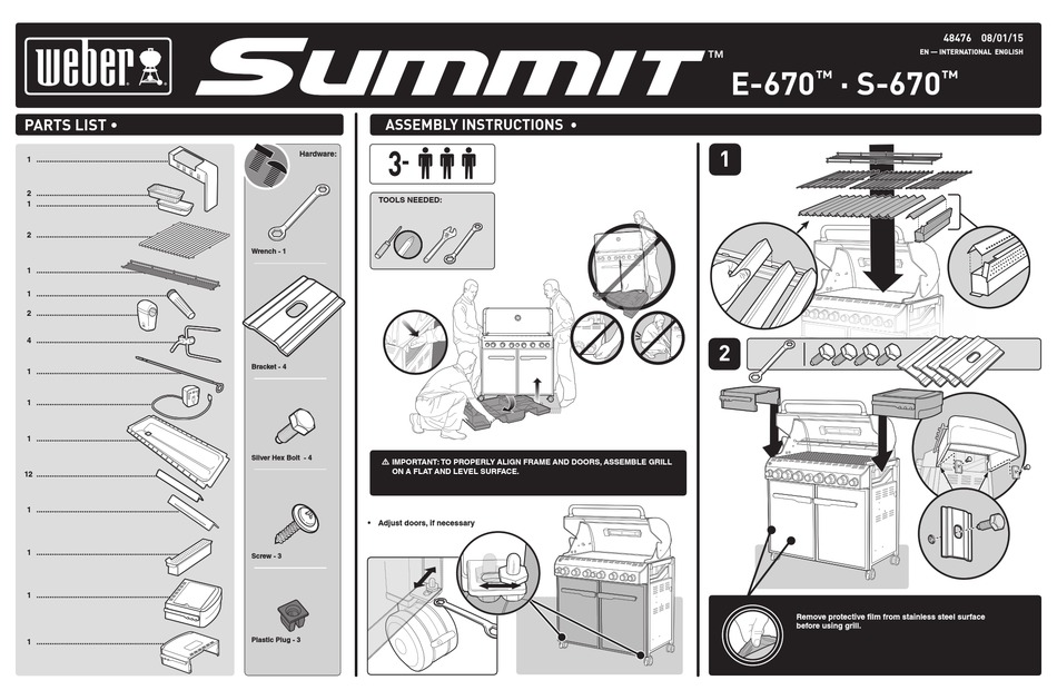 Weber Summit E 670 Assembly Instructions Pdf Download Manualslib