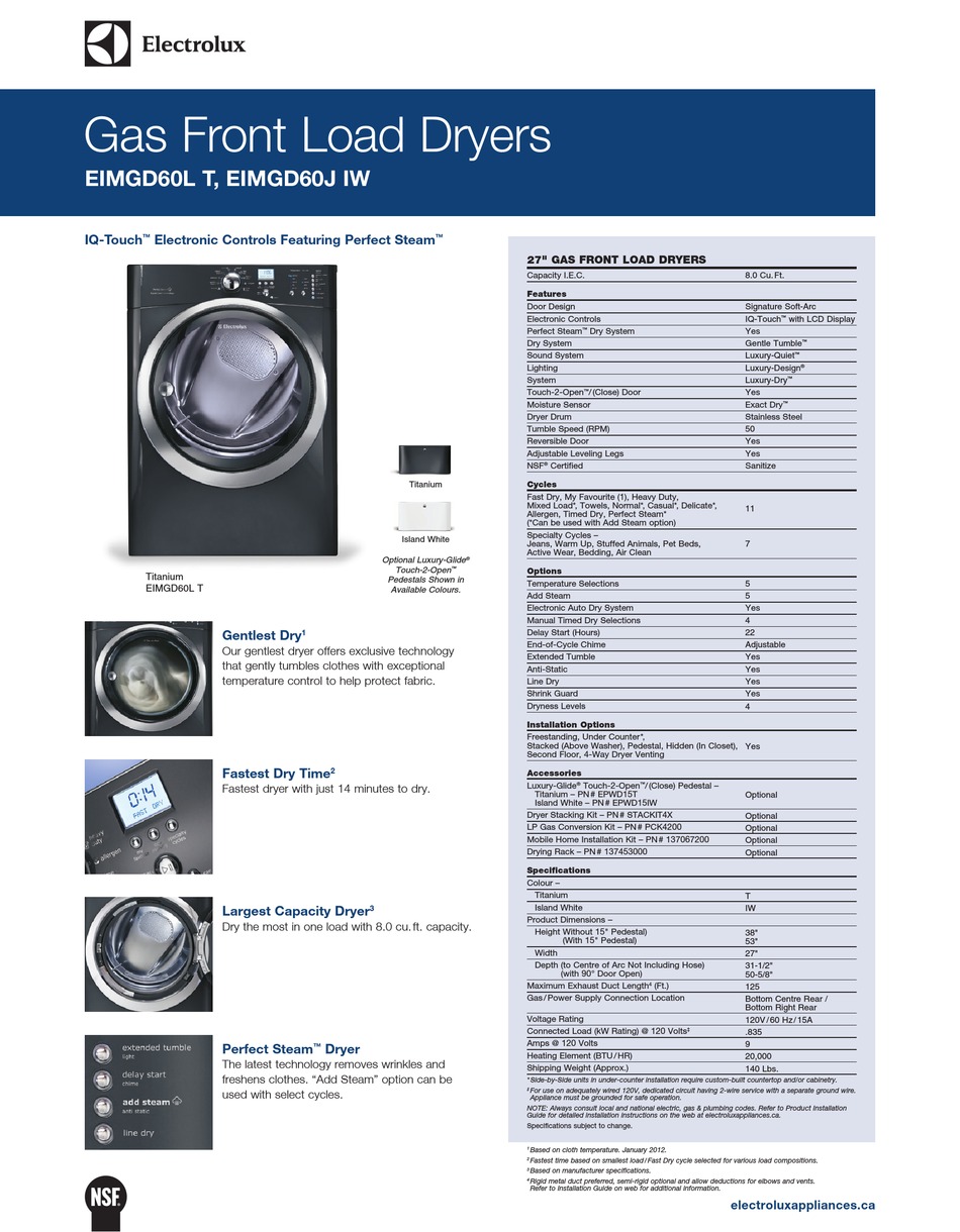 ELECTROLUX EIMGD60L T INSTALLATION MANUAL Pdf Download | ManualsLib