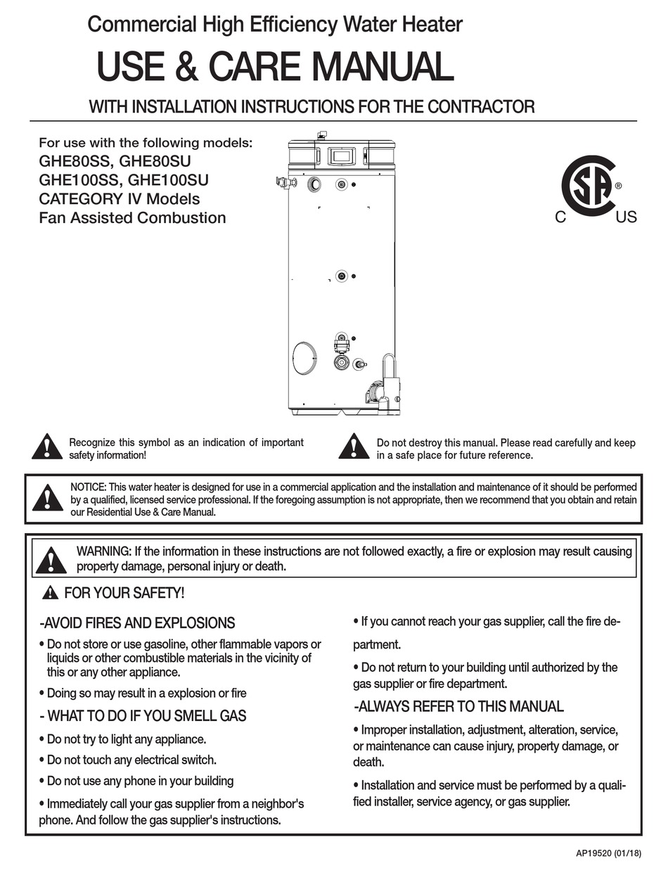 RHEEM GHE80SS USE & CARE MANUAL Pdf Download ManualsLib