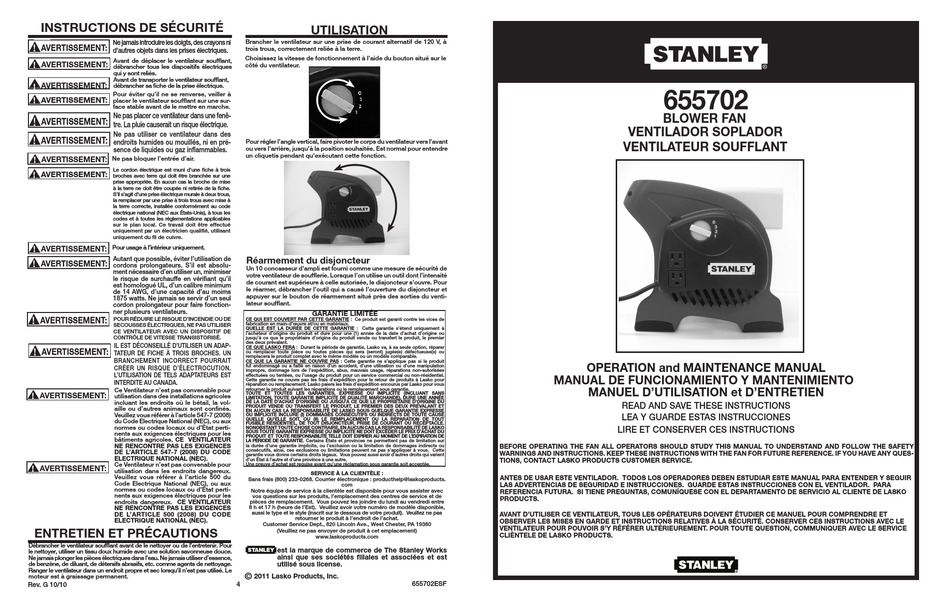 Safety Instructions; Maintenance And Care - Stanley 655702 Operation And  Maintenance Manual [Page 2] | ManualsLib