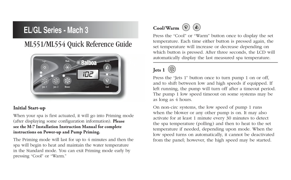 BALBOA ML551 QUICK REFERENCE MANUAL Pdf Download | ManualsLib