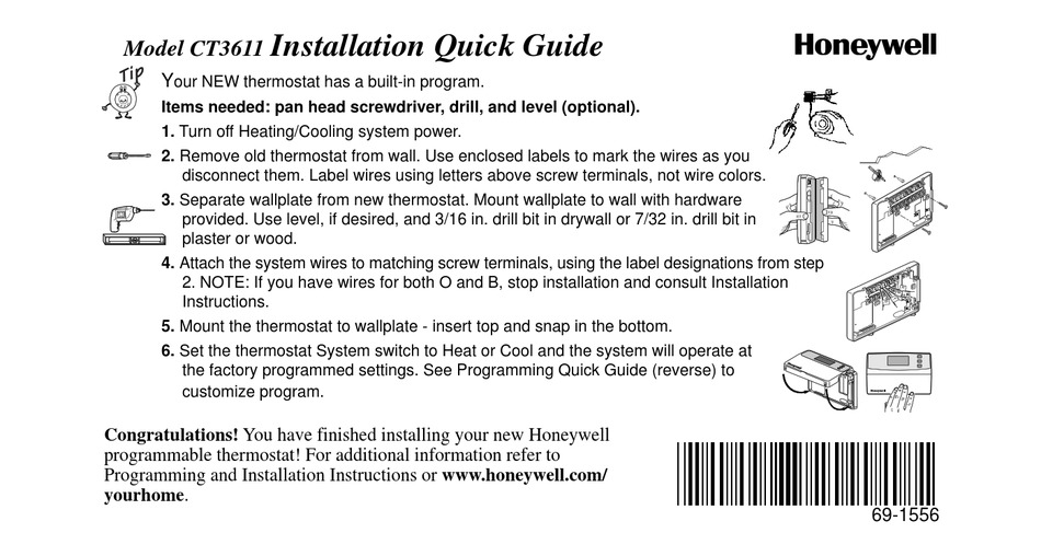 HONEYWELL CT3611 INSTALLATION QUICK MANUAL Pdf Download | ManualsLib