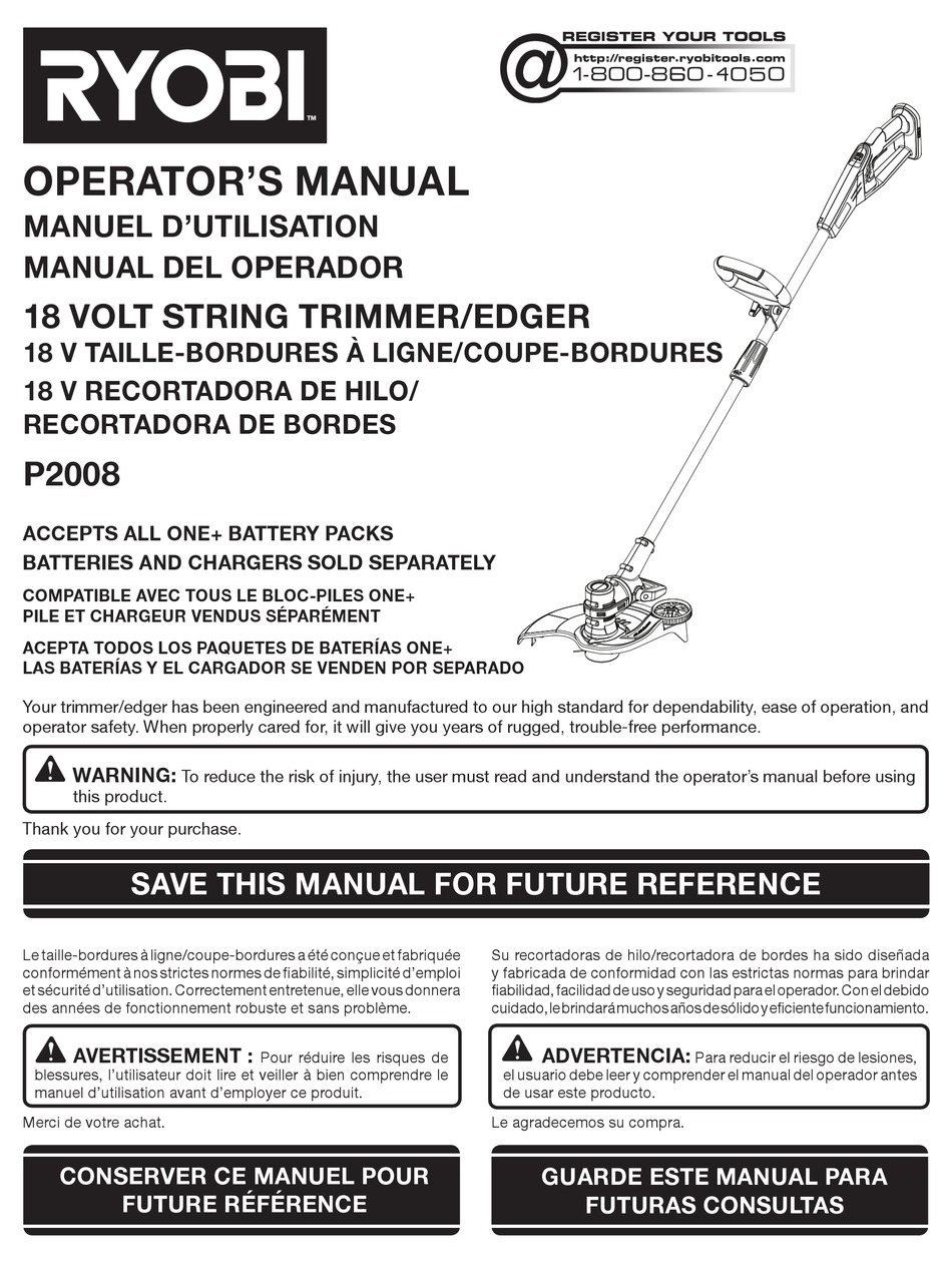 RYOBI P2008 OPERATOR'S MANUAL Pdf Download | ManualsLib