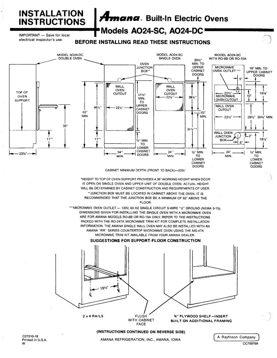 AMANA AO24SC INSTALLATION INSTRUCTIONS Pdf Download ManualsLib