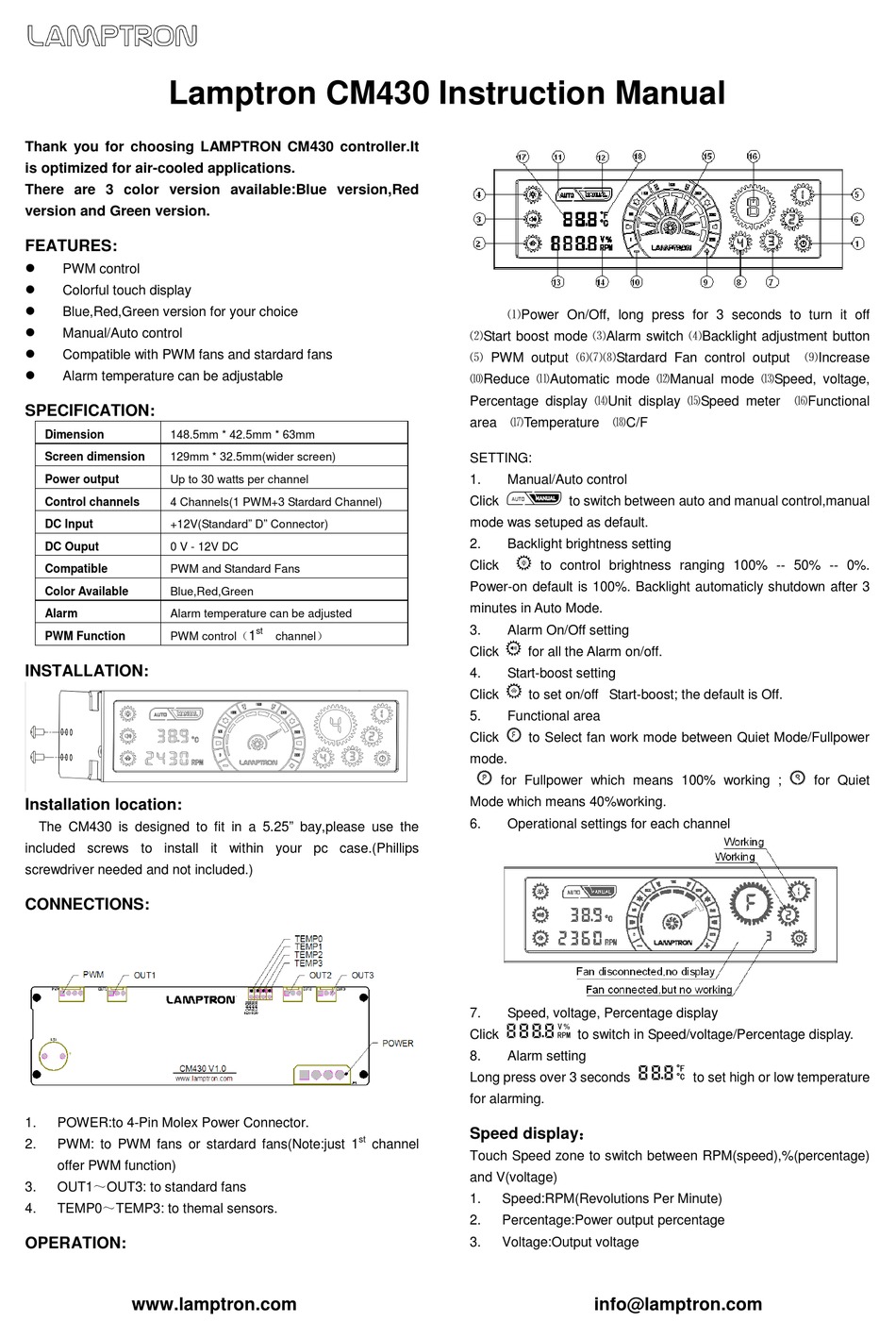 LAMPTRON CM430 INSTRUCTION MANUAL Pdf Download | ManualsLib