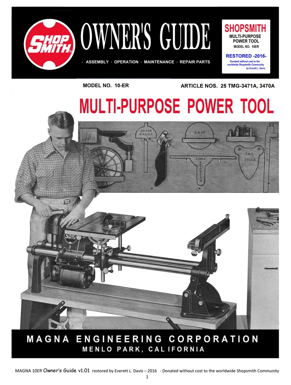 SHOPSMITH 10-ER OWNER'S MANUAL Pdf Download