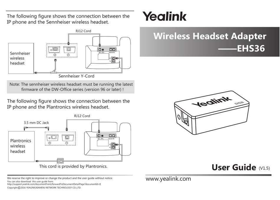 YEALINK EHS36 USER MANUAL Pdf Download | ManualsLib