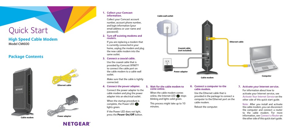 Netgear Cm600 Quick Start Pdf Download Manualslib