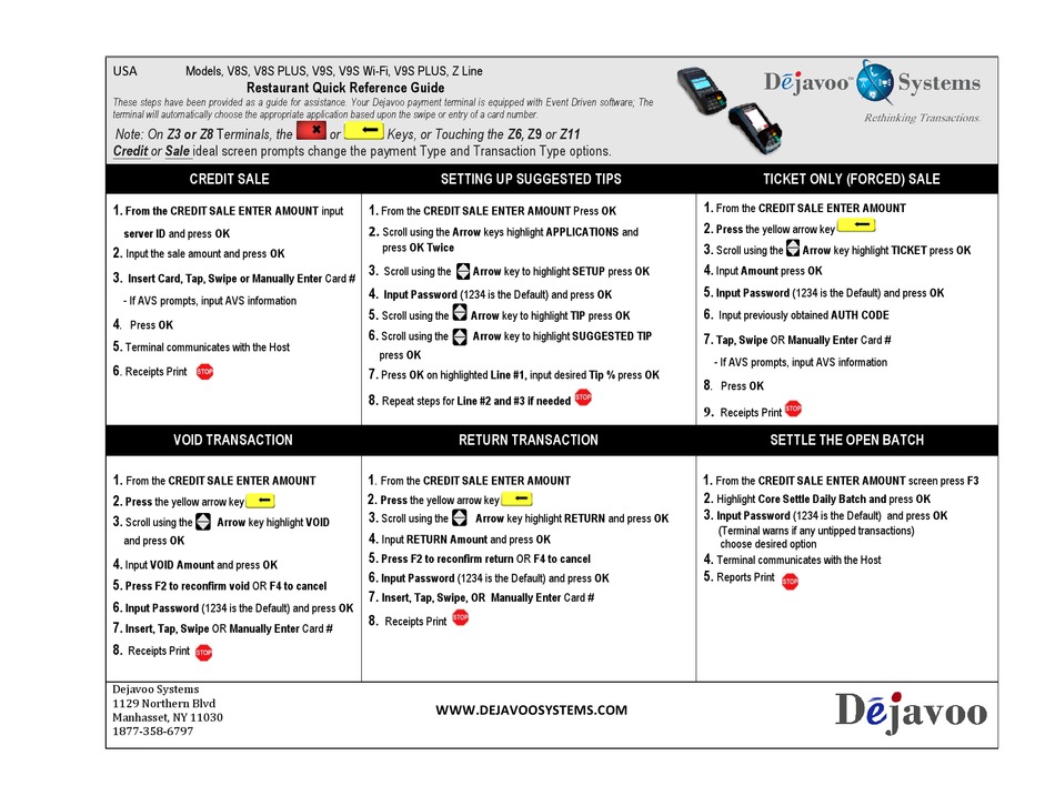 DEJAVOO V8S, V8S PLUS QUICK REFERENCE MANUAL Pdf Download | ManualsLib