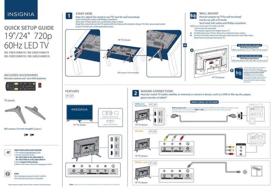 INSIGNIA NS-24D310NA19 QUICK SETUP MANUAL Pdf Download | ManualsLib