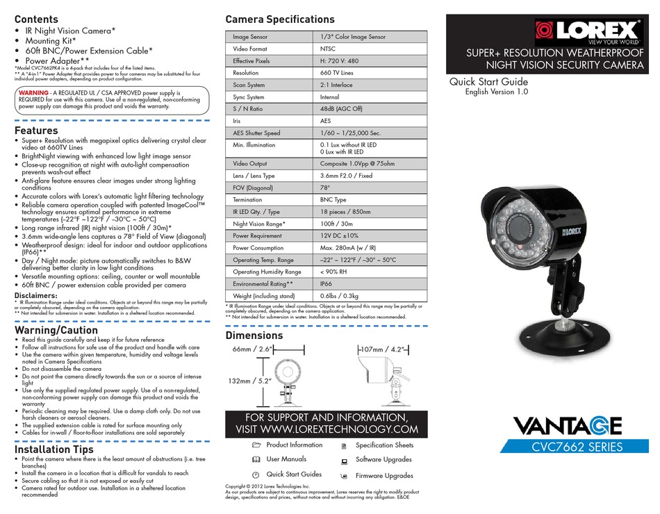 LOREX VANTAGE CVC7662 SERIES QUICK START MANUAL Pdf Download | ManualsLib