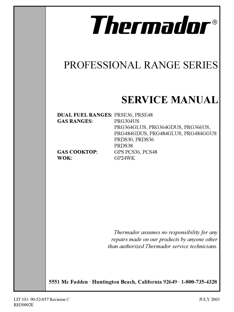 THERMADOR PRG304US SERVICE MANUAL Pdf Download ManualsLib