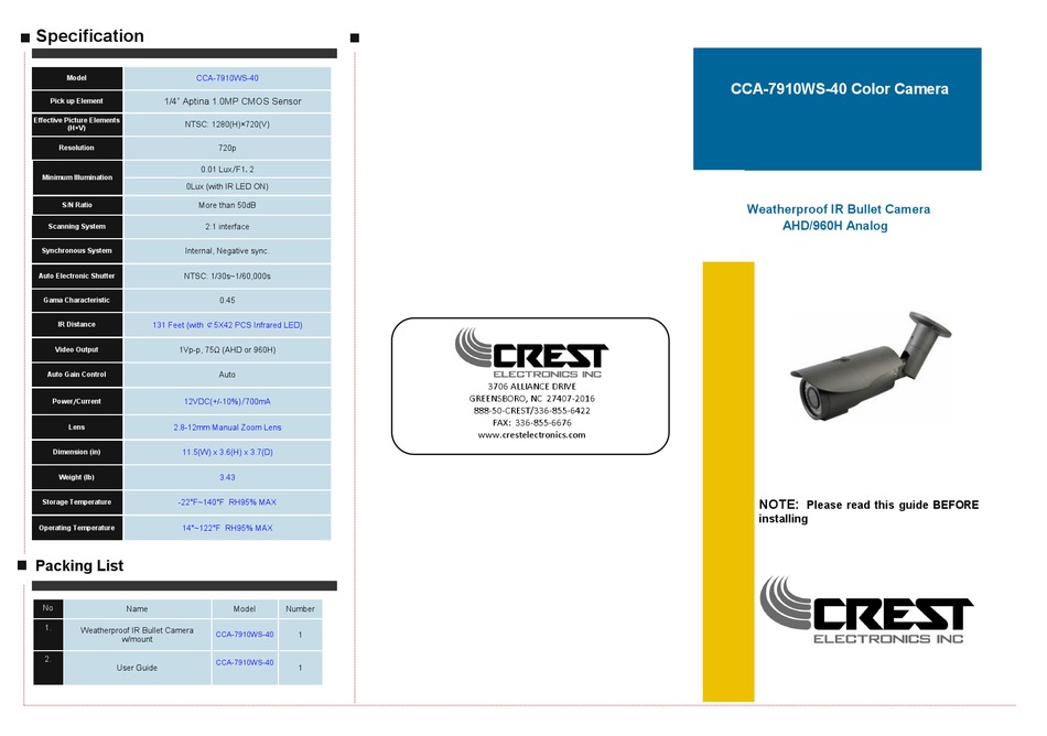 CREST ELECTRONICS CCA7910WS40 USER MANUAL Pdf Download ManualsLib