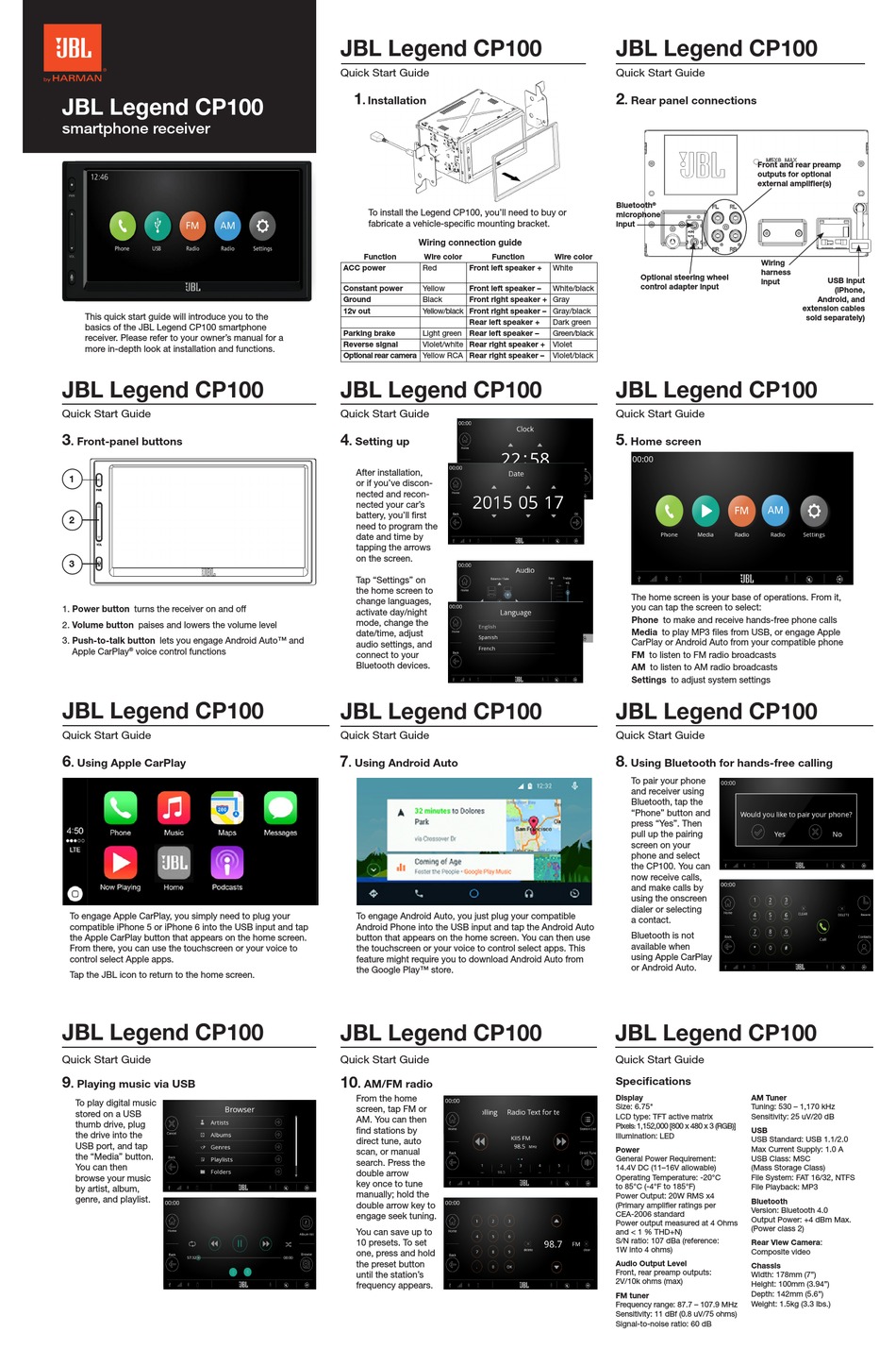 JBL LEGEND CP100 QUICK START MANUAL Pdf Download ManualsLib