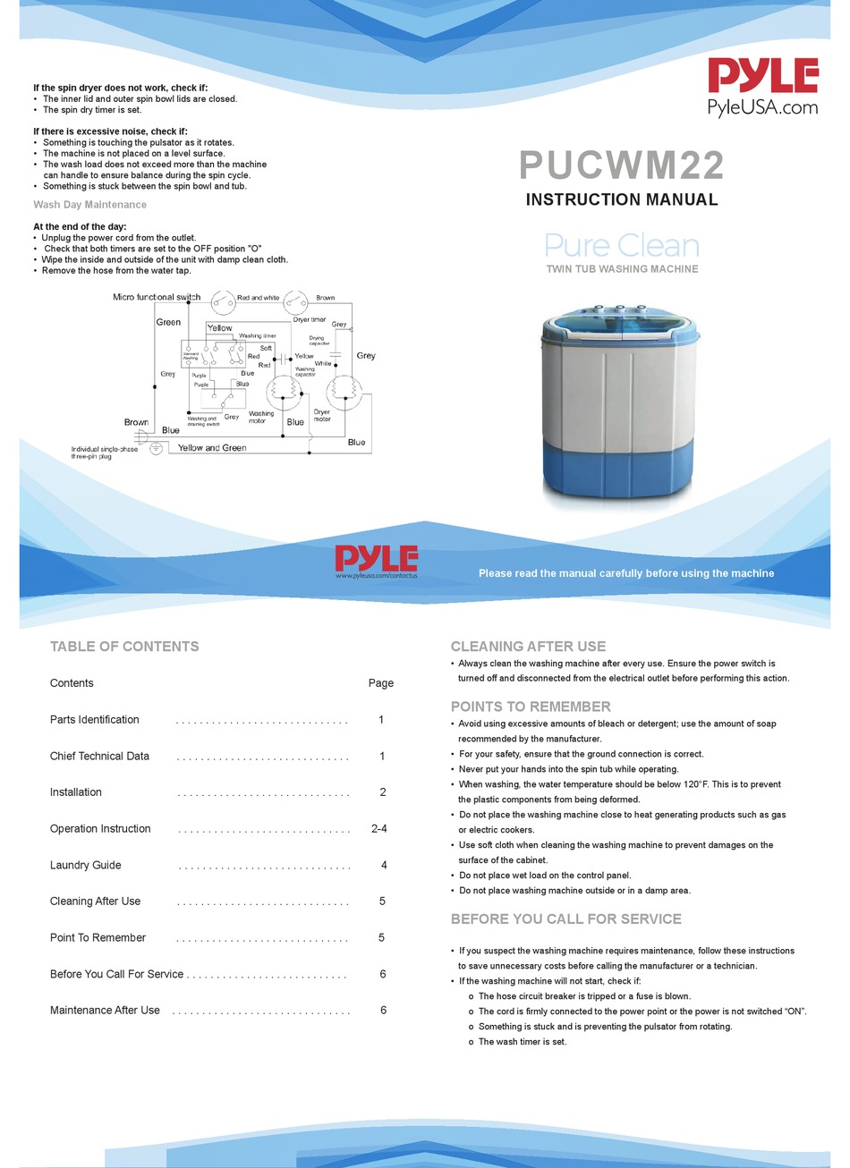 PYLE PURE CLEAN PUCWM22 INSTRUCTION MANUAL Pdf Download | ManualsLib