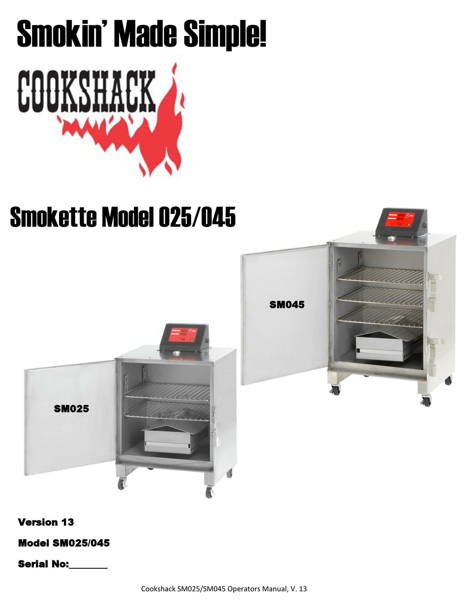 COOKSHACK SMOKETTE SM025 OPERATOR
