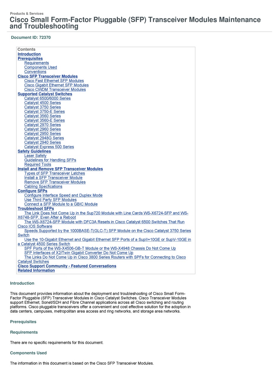 CISCO GLC-FE100FX MAINTENANCE AND TROUBLESHOOTING MANUAL Pdf Download