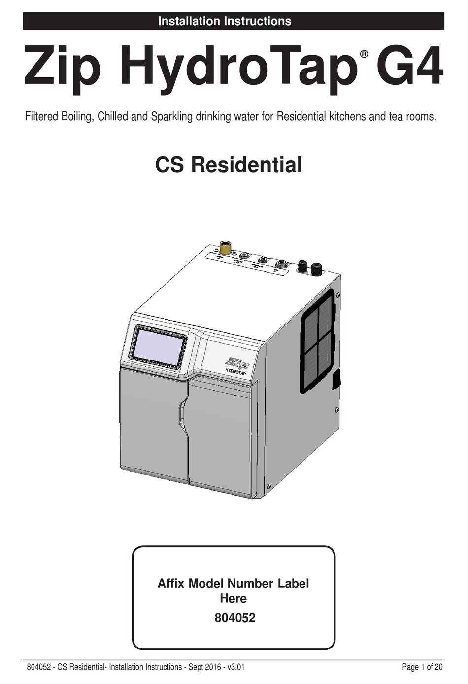 ZIP HYDROTAP G4 INSTALLATION INSTRUCTIONS MANUAL Pdf Download ManualsLib