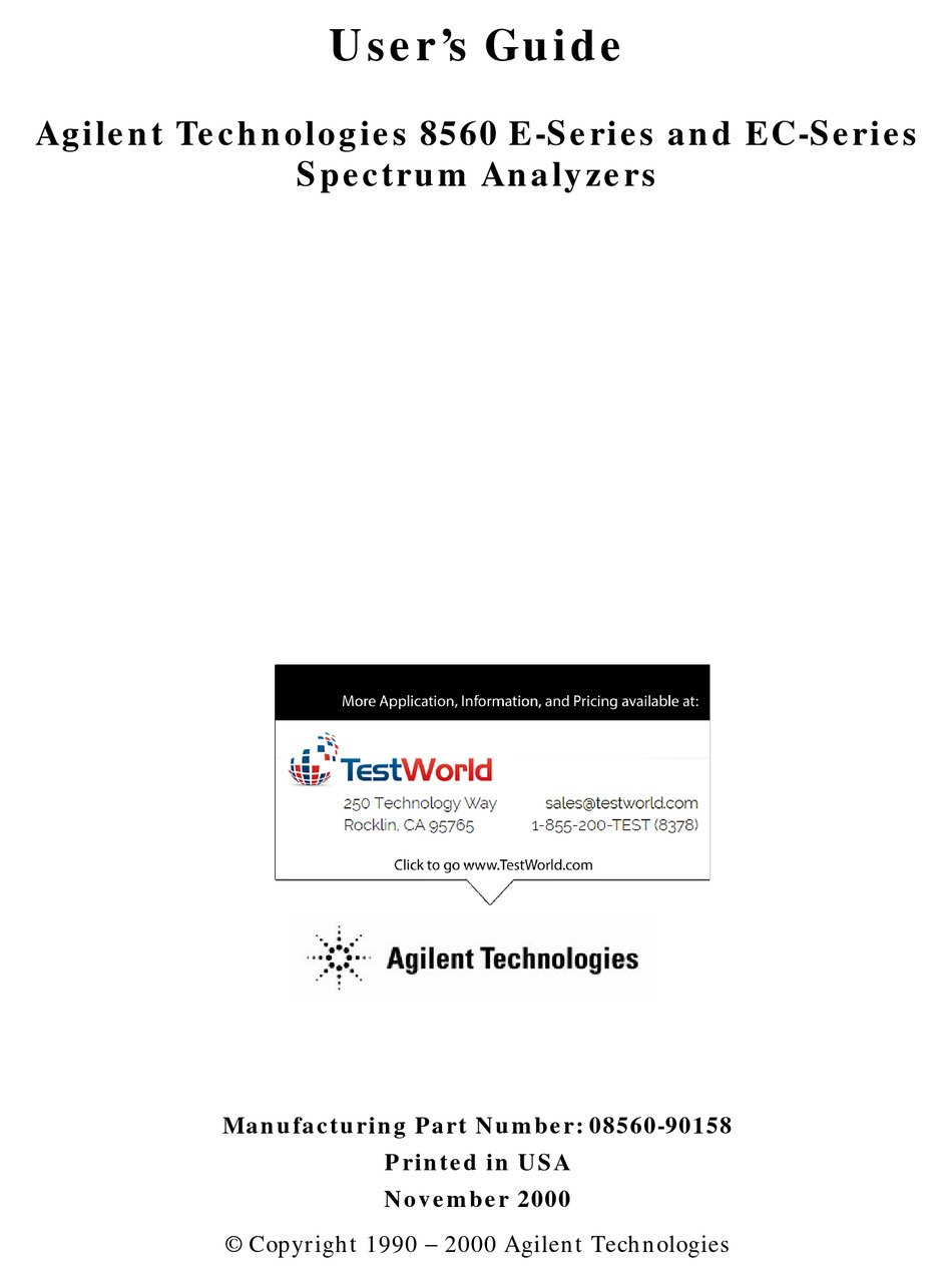 Agilent 8560 E-Series 8560 EC-Série analyseur de spectre complet d'étalonnage Guide