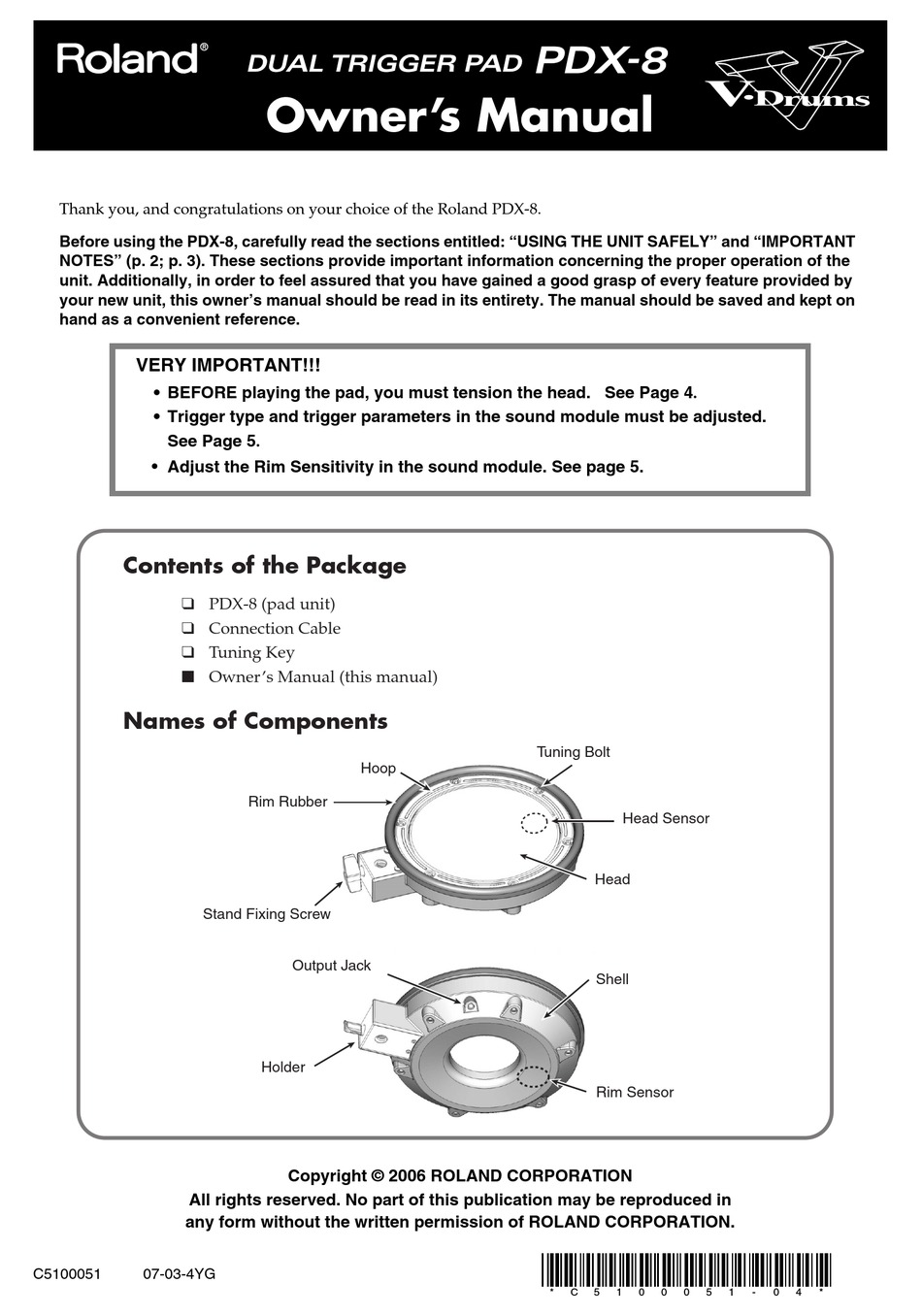 ROLAND PDX-8 OWNER'S MANUAL Pdf Download | ManualsLib