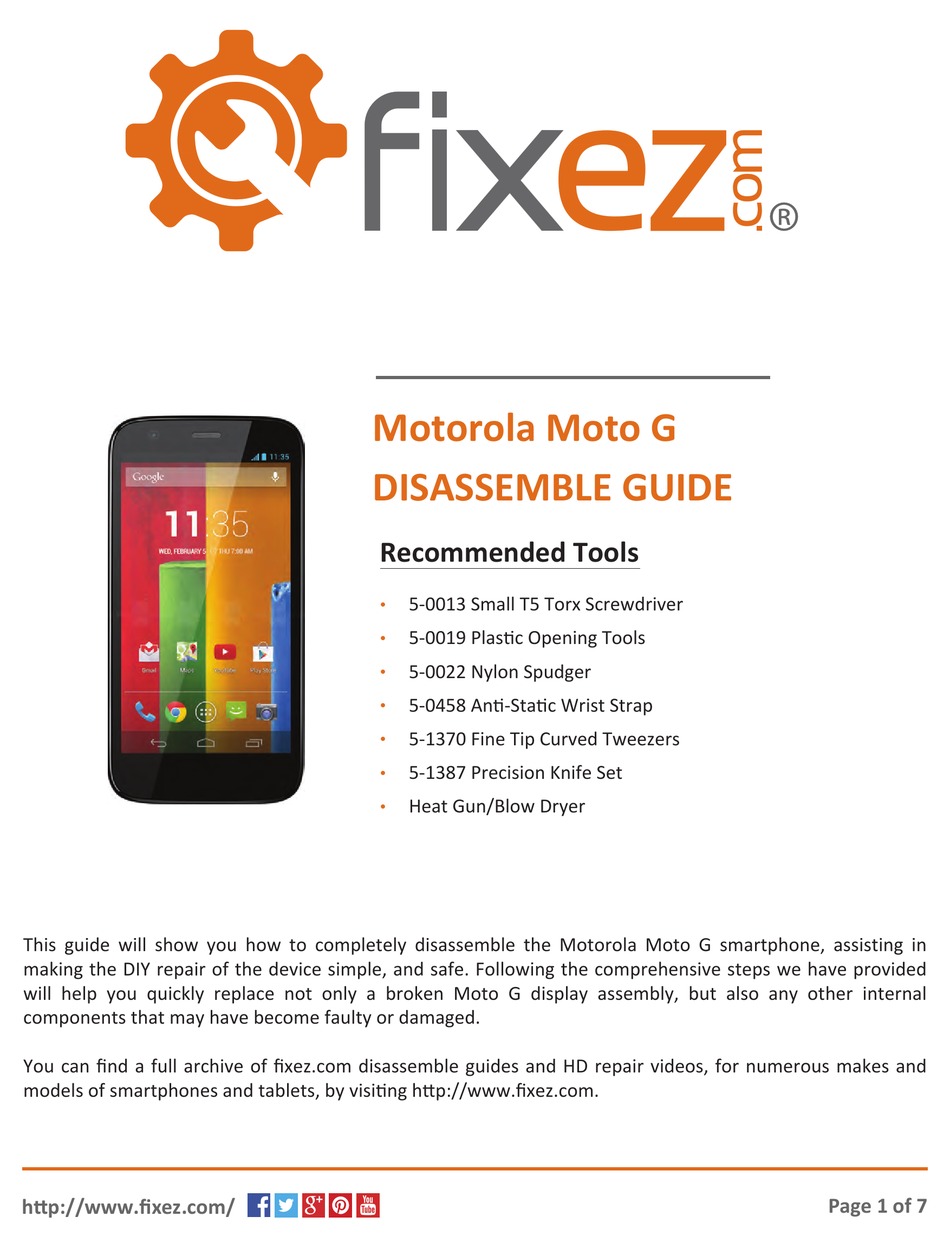 MOTOROLA MOTO G DISASSEMBLE MANUAL Pdf Download ManualsLib