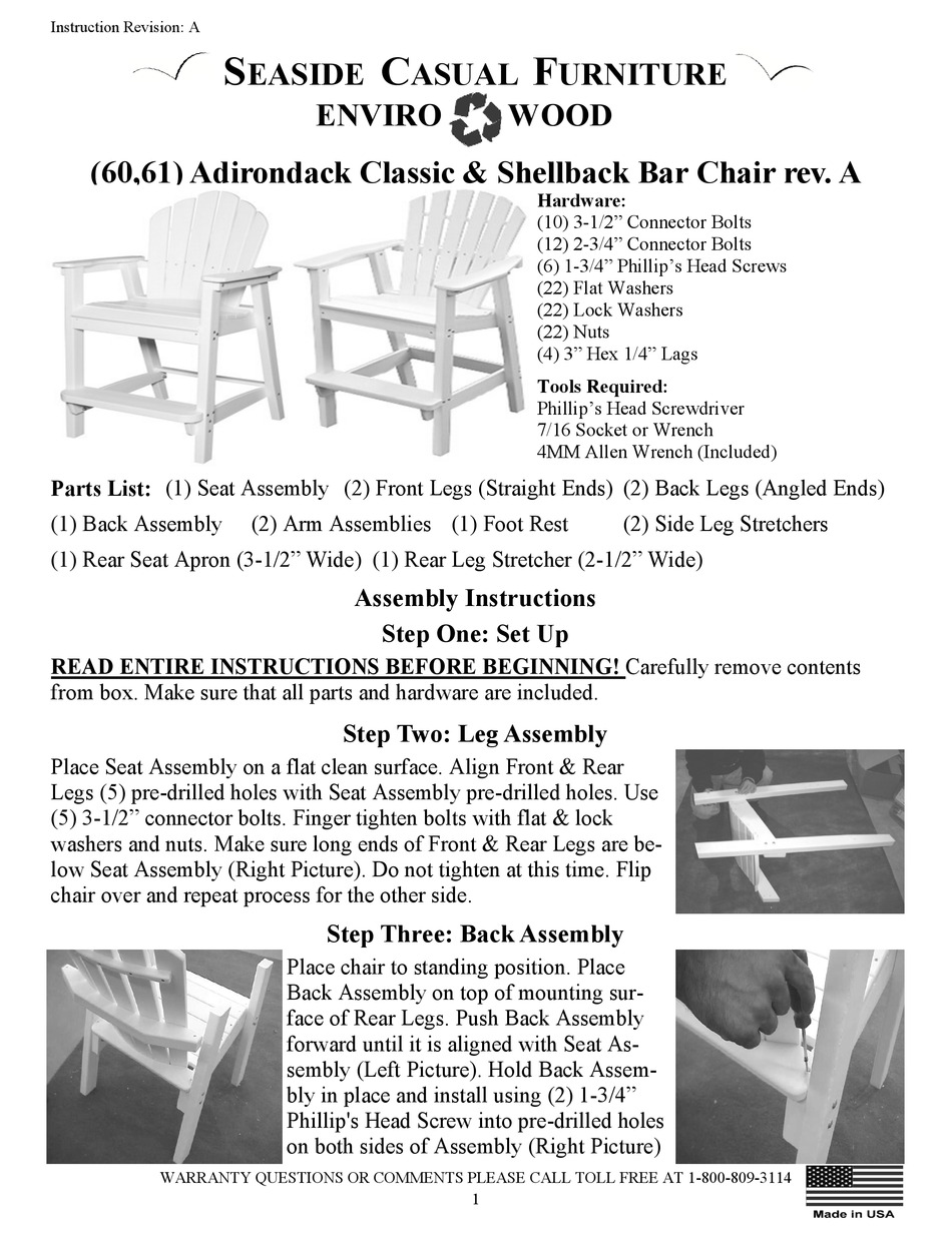 SEASIDE CASUAL FURNITURE 60 INSTRUCTIONS Pdf Download ManualsLib