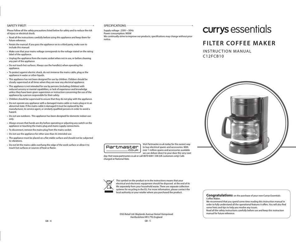 CURRYS ESSENTIALS C12FCB10 INSTRUCTION MANUAL Pdf Download | ManualsLib