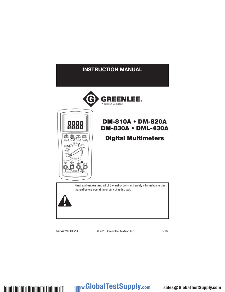 GREENLEE DM-830A INSTRUCTION MANUAL Pdf Download | ManualsLib