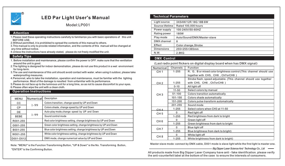 Big Dipper Lp001 User Manual Pdf Download Manualslib