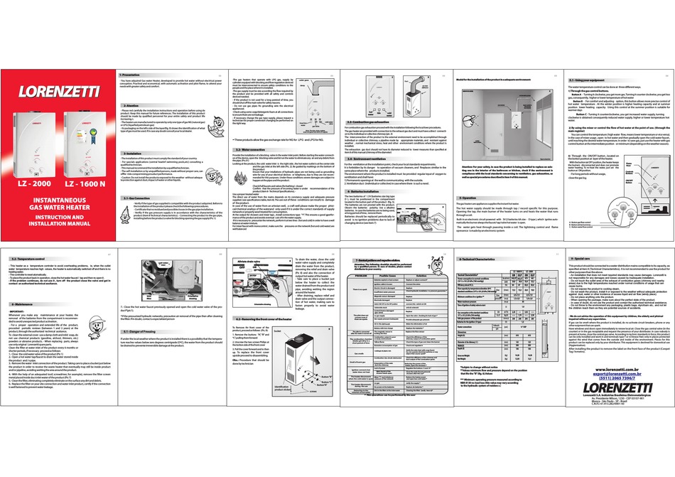 LORENZETTI LZ2000 INSTRUCTION AND INSTALLATION MANUAL Pdf Download