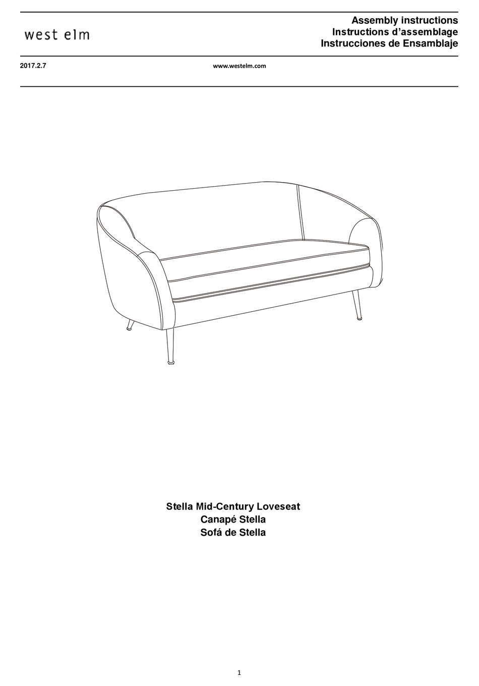 WEST ELM STELLA MIDCENTURY LOVESEAT ASSEMBLY INSTRUCTIONS Pdf Download