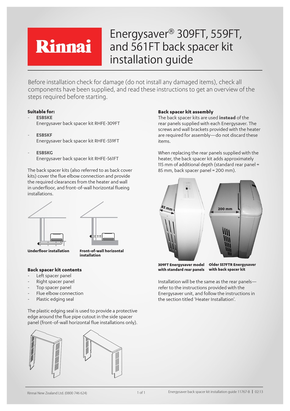 RINNAI ENERGYSAVER 309FT INSTALLATION MANUAL Pdf Download | ManualsLib