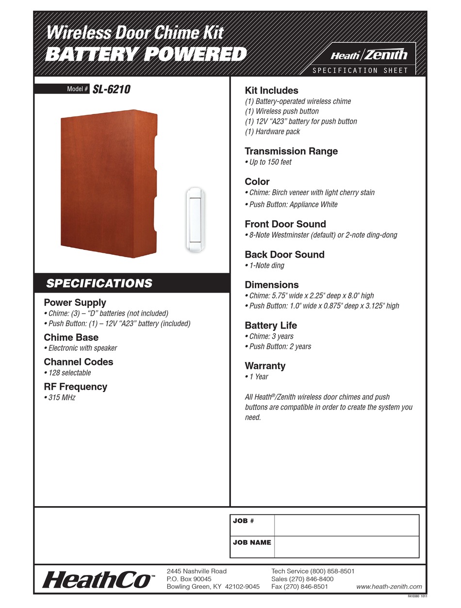 HEATH ZENITH SL-6210 SPECIFICATION SHEET Pdf Download | ManualsLib