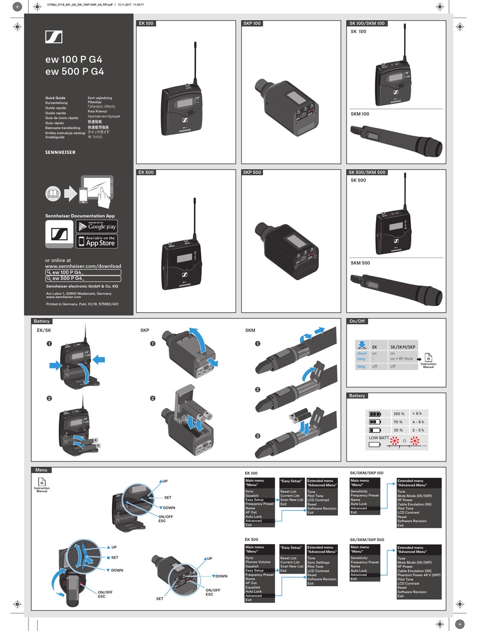 SENNHEISER EW 100 P G4 QUICK MANUAL Pdf Download | ManualsLib