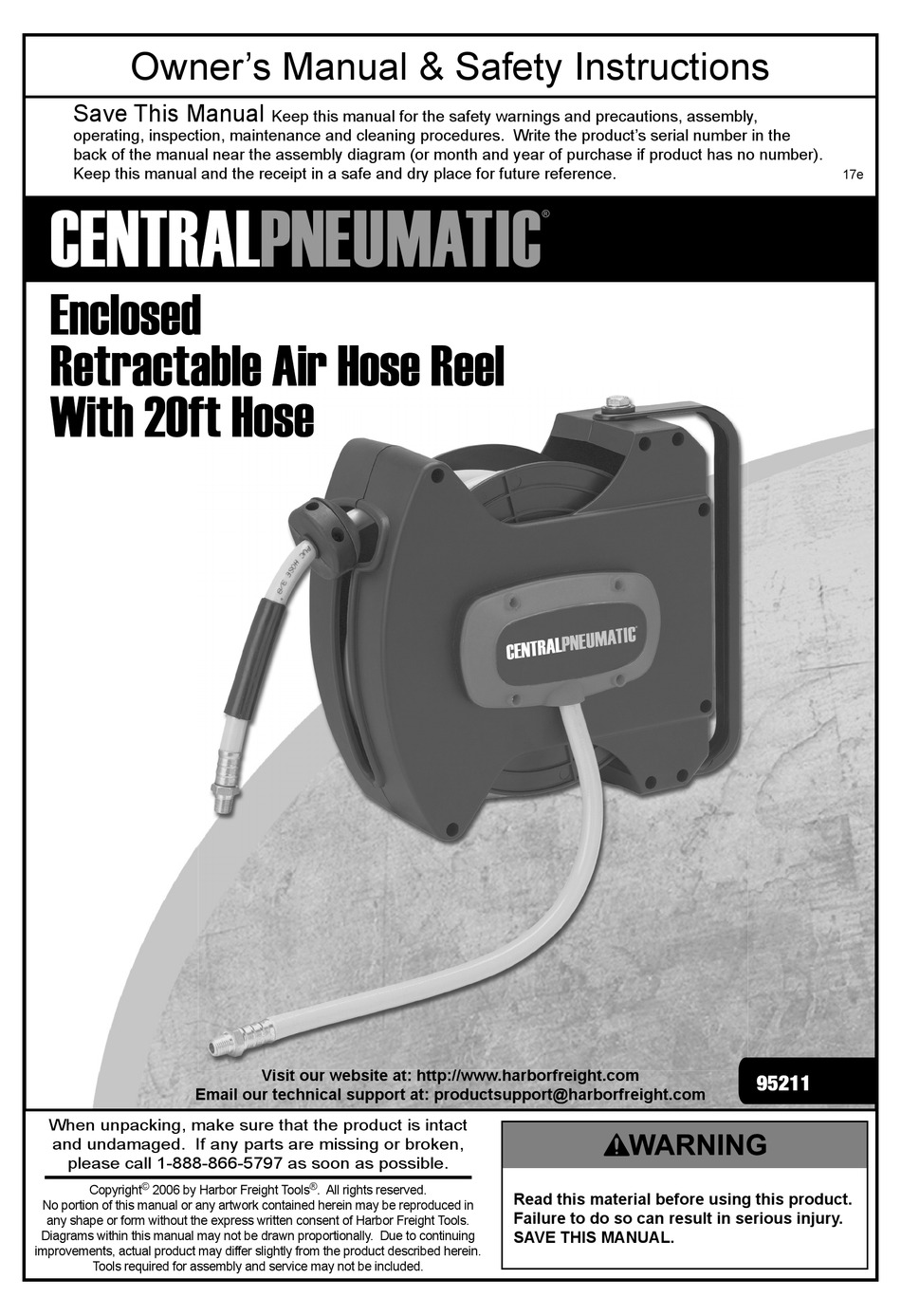 CENTRAL PNEUMATIC 95211 OWNER'S MANUAL AND SAFETY INSTRUCTIONS Pdf Download