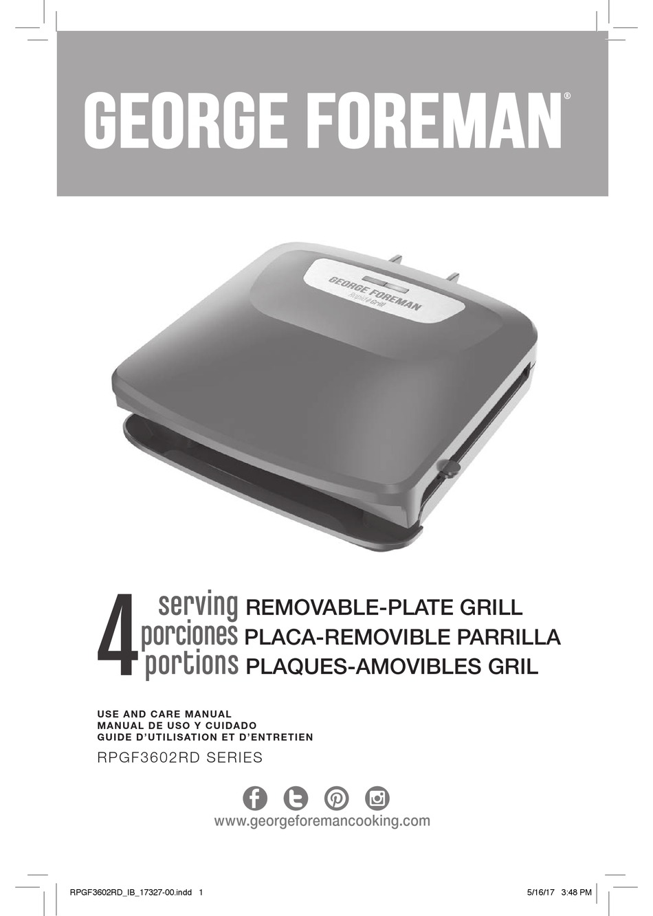 GEORGE FOREMAN RPGF3602RD SERIES USE AND CARE MANUAL Pdf Download